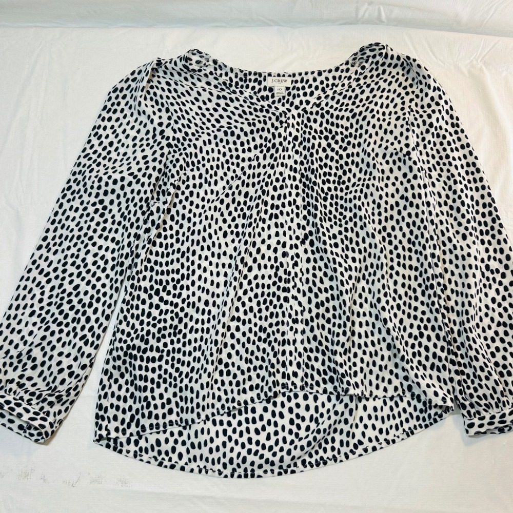 J.Crew Womens Black White Abstract Polka Dot V-Neck Blouse Top Size 10 2437